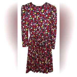 Vintage Expo Pre-teen Long Sleeve Black Colorful Floral Dress Size 6 Pockets